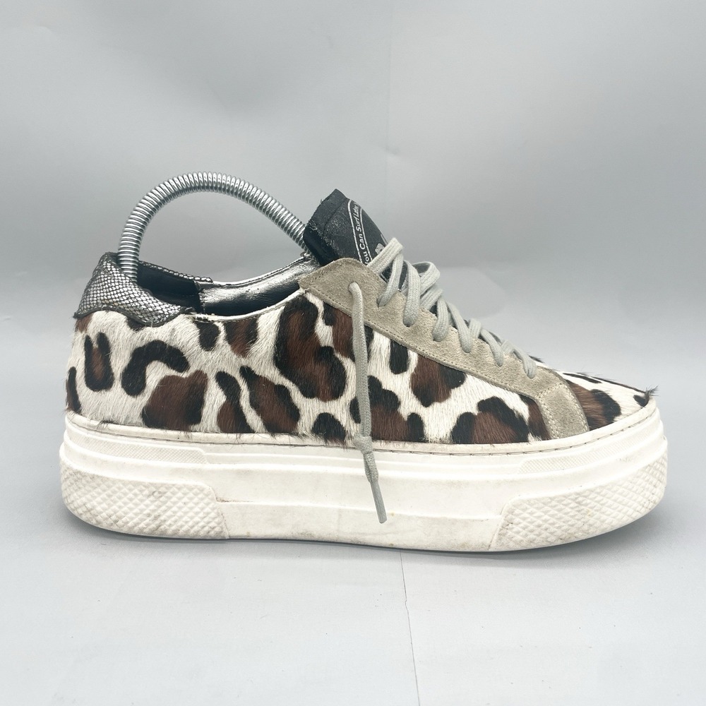 P448 Womens 38 7.5 John Platform Sneakers Shoes Leopard Calf Hair Casual Trainer